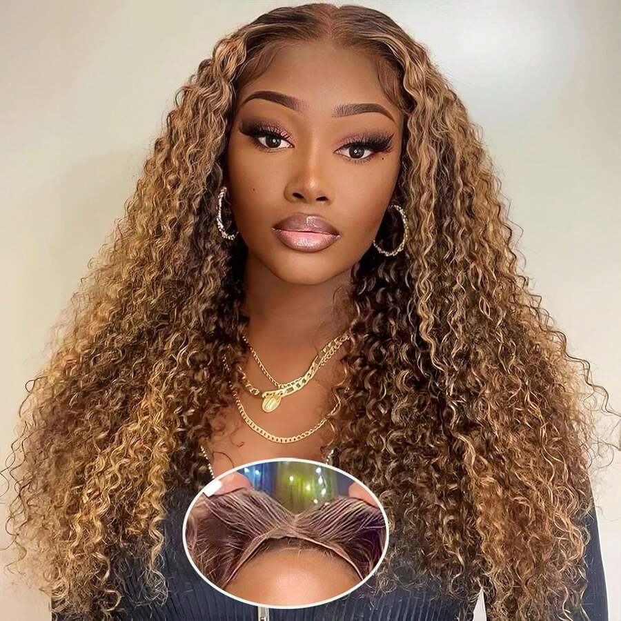 Highlight Blonde Glueless Wig Human Hair Pre Plucked Pre Cut 7x5 HD Deep Wave Highlight Ombre Lace Front Wigs Human Hair 4/27 Wet And Wavy Lace Frontal Wig 250% Density Ready To Wear - Highlight & Piano - View 1