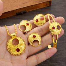 Set de 4 piezas de joyería clásica geométrica para mujer: collar, aretes, anillo, brazalete. Regalo de joyería de boda de lujo africana y de Dubai