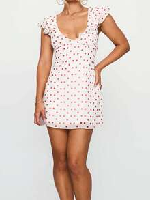 Women Dot Print Short Dress Slim V Neck Flying Sleeve A-Line Mini Dress For Daily Party Club - trắng - Xem 6