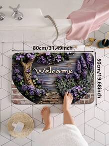 1 pieza Alfombrilla de baño de dióxido de silicio con diseño de flor de hortensia, antideslizante y cómoda, con patrón de grano de madera, adecuada para uso en interiores/exteriores en la entrada, balcón, sala de estar, lavandería y baño, alfombra de bienvenida para decoración de habitaciones, vuelta al cole