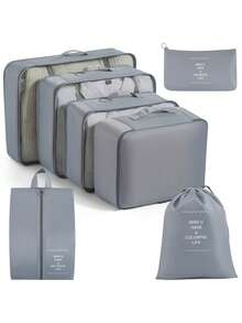 7 件/套大容量旅行配件袋，防水便携式打包整理器，适用于衣服、裤子、鞋子、袜子、行李分隔袋，旅行必需品旅行包假期返校学校物品打包立方体宿舍必备大学 - 灰色 - 查看 4