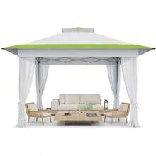 Amada 10x10ft 1-Person Setup Pop Up Canopy Tent - Easy Outdoor Sun Shade For Events, Parties, Camping, Gazebo With Wheel Cover Bag, Beach Tent With 3-Speed Adjustable Height,Blue - White & Green - 查看 1