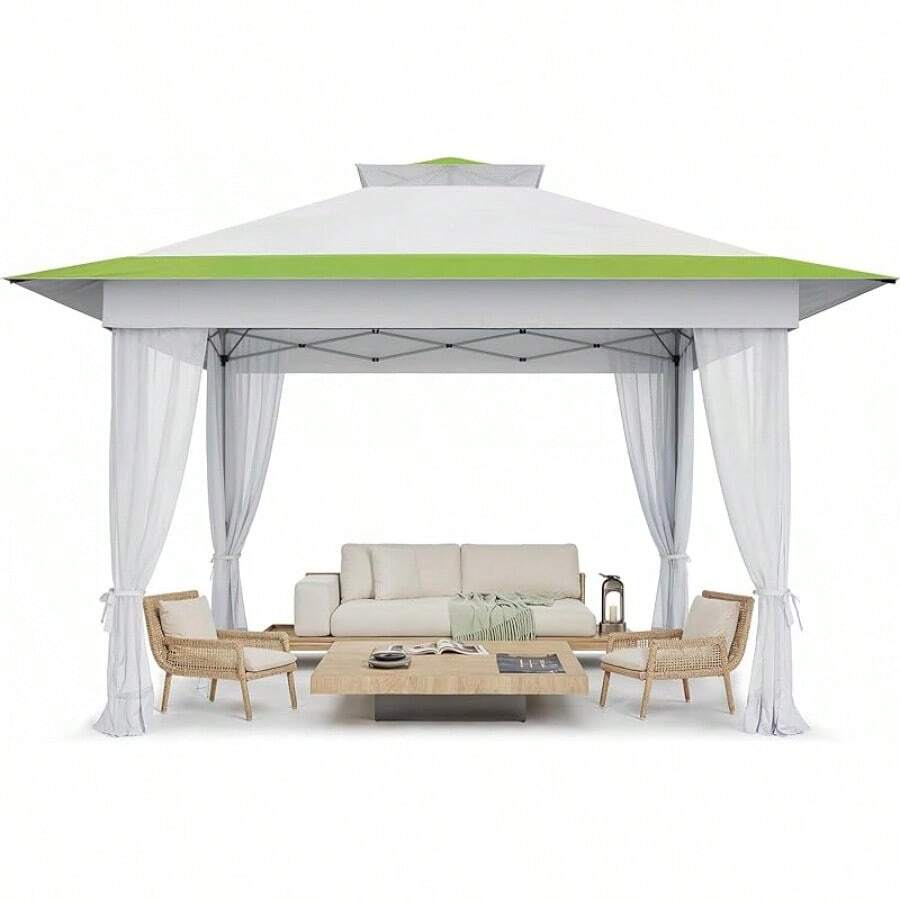 Amada 10x10ft 1-Person Setup Pop Up Canopy Tent - Easy Outdoor Sun Shade For Events, Parties, Camping, Gazebo With Wheel Cover Bag, Beach Tent With 3-Speed Adjustable Height,Blue - White & Green - 查看 1