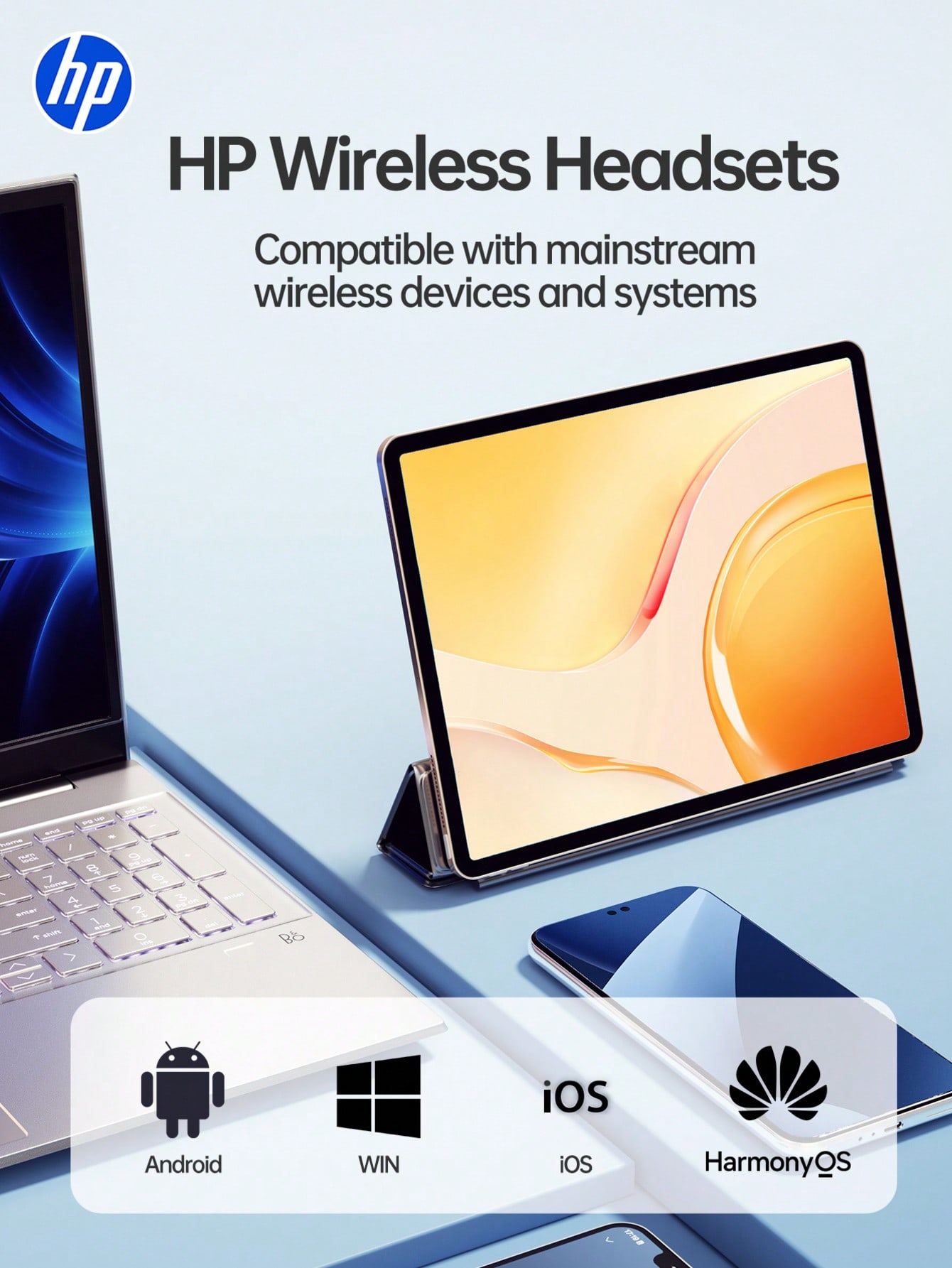 HP سماعات أذن لاسلكية من HP، سماعات رأس بدون سلك ل...