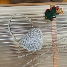 Luxury Mini Rhinestone Inlay Heart Shape Crystal Clutch Purse Stones Evening Wedding Party Shoulder Bags Handle Rhinestone Handbags ,Wedding , Wedding - Silver - View 8