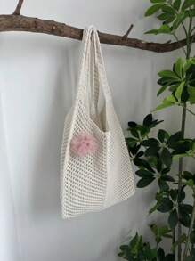Summer Beach Hollow Woven Tote Bag, Foldable Design, Oversized Women's Handbag, Beach Bag; New Fashionable Floral Embroidery Shoulder Bag Suitable For Summer Beach, Vacation, Valentine's Day