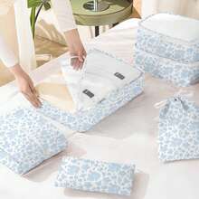 8pcs Travel Packing Cubes Set,Travel Portable Clothes Storage Bags, Compression Storage Shoe Bag, Clothing Underwear Bag, Luggage Packing Organizers,Pack Your Luggage With Ease ,Travel Essential Accessories - 藍花 - 查看 9