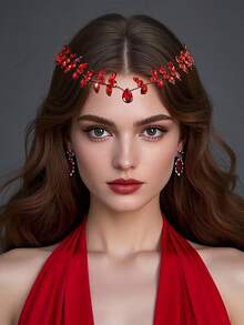 1pc Handmade Sparkling Crystal Bridal Forehead Headband, Elegant Princess Style Hair Accessory Suitable For Wedding, Party, Prom, Valentine's Day - Blue - View 9