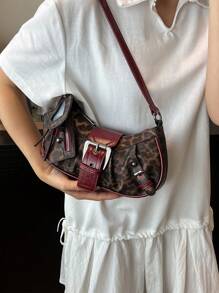 1 buc. Geantă de umăr pentru femei, cu decor retro punk cu nituri, curea reglabilă, capacitate mare, din piele sintetică moale, cu gradient de culoare, potrivită pentru naveta la serviciu, întâlniri, petrecere