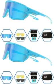 GIEADUN Sports  Cycling Glasses Pink Polarized Glasses Baseball Glasses With 3 Lenses,Fishing,Ski Running Golf - Blue - View 2