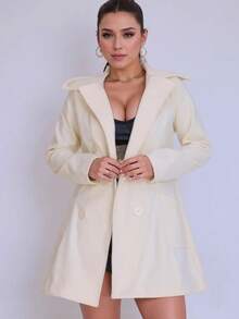 Women's Trench Coat With Button - White - View 1