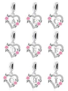HuooNew 1pc 925 Sterling Silver Heart Shape Letter Inlaid Cubic Zirconia DIY Pendant, Suitable For Men & Women, Party/Gift