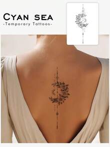 Cyan sea 1 件防水、防汗、不反光临时纹身贴纸，哥特风格简约月亮神秘霸气图腾艺术抽象系列，适合时尚人士日常使用，艺术仿真纹身英文艺术短句派对礼物和礼品创意