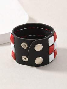 1 件休闲时尚朋克多色方形铆钉手链，男女适用，街头风格夜总会万圣节配饰，简约皮革首饰，展现独特个性 - 彩色 - 查看 4