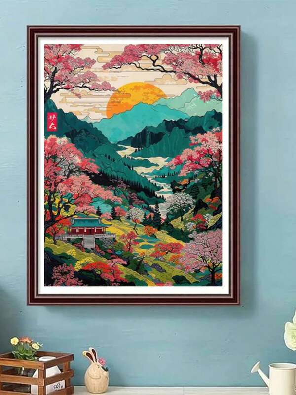 1 conjunto de pintura completa com tema de paisagem 5D, arte de parede em mosaico moderno, adequado para casa, sala de estar, decoração de escritório, presente ideal para o dia das mães, ano novo, Páscoa