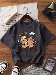 3pcs/Set Tween Girls' Capybara Print Short Sleeve T-Shirts, Suitable For Tween GirlsIn Summer