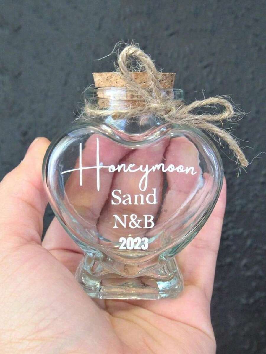 Custom Honeymoon Sand Jar Heart Bottle, Wedding Gifts Keepsake Honeymoon Gifts For Couple, Beach Holiday Keepsake Personalised Bottle With A Cork,Bridal Shower Gift, Wedding Gift, Engagement Gift, Honeymoon Gift, Party Gifts, With Hemp Rope And Label - Multicolor - View 1