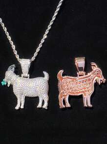 DUBSS 1 pièce de pendentif de collier en forme de chèvre mangeant de l'herbe avec un réglage à griffes plaqué, bijou de style hip-hop pour hommes
