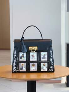 2025新款时尚女士手提包，小众设计单肩托特包，奢华大容量通勤公文包，卡通猫咪印花手提包，百搭休闲单肩包 - 彩色 - 查看 10