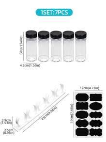 Set de 14 tarros de especias de plástico con tapas de clip, estantes de almacenamiento y kit de etiquetas para el hogar y la cocina, organización de cocina