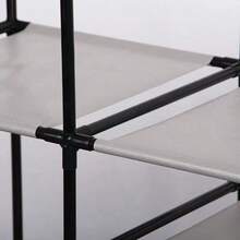 Perchero multifuncional para suelo dormitorio pasillo tendedero perchero combinado almacenamiento Organizador perchero ropa multiusos piso dormitorio doble barra estantería resistente armable - Negro - Ver 5