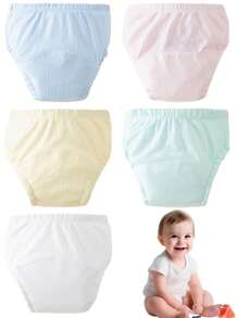 Set de 5 pañales de tela reutilizables para bebé, diseño minimalista y lindo en múltiples colores, adecuado para niños y niñas, pañales de entrenamiento para ir al baño a prueba de fugas, para todas las estaciones