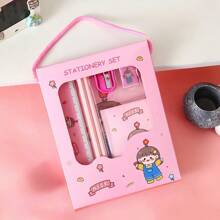 Zestaw 6 artykułów piśmienniczych z motywem kreskówek, estetyczne, urocze opakowanie z motywem do noszenia, zestaw typu "wszystko w jednym" zawiera ołówek, linijkę, temperówkę, gumkę, notatnik, bardzo praktyczny, idealny do szkoły, domu, nagród dla uczniów i prezentów na przyjęcia/urodziny