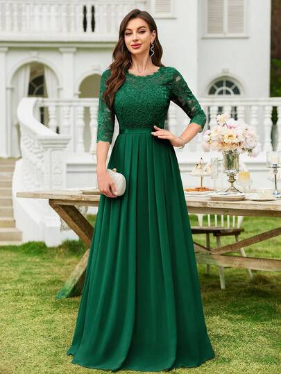 MIUSOL Women Dresses Zip Kontras Lace Berlipat Ribbon Plain Pesta