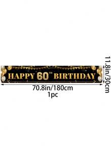 1pc Black Gold Balloon Pattern Happy 18th 30th 40th 50th 60th Birthday Banner, 18th Birthday Party Background Decoration Supplies, 30th Birthday Party Favor, 40th Birthday Decor Birthday Backdrop, 50th Birthday Gift, 60th Birthday Home Decor Room Decor Birthday Background Cloth, Indoor Outdoor Fence Banner