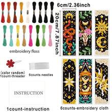 6 件神秘塔罗牌占卜主题十字绣书签 DIY 手工套件 - 包括带有星星和月亮图案的十字绣面料、足够的绣花线、工具和英文说明 - 适合缝纫爱好者和初学者 - 可用作家居装饰和书签 - 彩色 - 查看 2