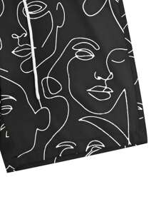 Men's Casual & Sports Graffiti Print Drawstring Beach Shorts, Quick Dry For Daily, Holiday, Summer