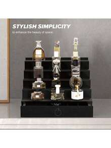 Cologne Organizer For Men, 5 Tier Black Cologne Shelf, Perfume Stand With Drawer And Hidden Compartment Perfume Display Holder - A Gift For Men - Black - View 9