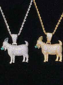 DUBSS 1 pièce de pendentif de collier en forme de chèvre mangeant de l'herbe avec un réglage à griffes plaqué, bijou de style hip-hop pour hommes