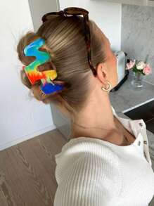 1 pièce Pince à cheveux en forme de M avec design arc-en-ciel de dopamine, clip à cheveux coloré et frais, accessoire de cheveux élégant pour femme, pince à cheveux d'été