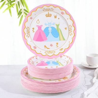 7 Inch & 9 Inch Disposable Party Paper Plates, Princess Dress Print Disposable Party Tableware, Disposable Paper Plates Suitable For Princess Birthday Party, Gift Giving Party, Party Decorations