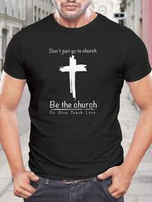 Camiseta cristiana para hombre - Camiseta gráfica con cruz 'Sé la iglesia' | Ropa religiosa para eventos de adoración, iglesia, misiones, divulgación y más - Regalo perfecto para creyentes - Negro - Ver 1