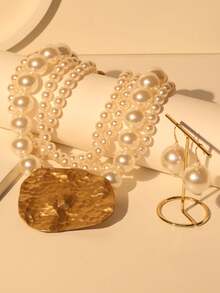3pcs Luxury Multi-Layer Faux Pearl Necklace & Earrings Set, Elegant And Sophisticated For Daily, Party And Vacation Wear - Multicolor - View 2