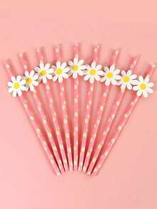 10/20/30/40/100pcs Daisy Paper Straws, Daisy Party Decor, 2pcs Elegant Daisy Straws, Floral Straws, Pink Floral Straws, Suitable For Birthday Party Supplies, Wedding Decoration, Floral Straws, Also Suitable For Wedding, Birthday Party, Graduation, Anniversary, Anniversary Dinner, Halloween, Valentine's Day, Christmas, Thanksgiving Gifts, 1pc - Multicolor - View 5