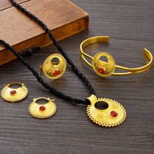 Set de 4 piezas de joyería clásica geométrica para mujer: collar, aretes, anillo, brazalete. Regalo de joyería de boda de lujo africana y de Dubai