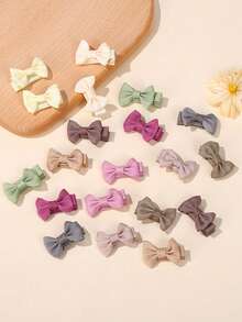 20pcs Solid Color Bowknot Full Cover Baby Hair Clips, Versatile Back To School Essentials - Multicolor - View 1