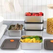 1-7pcs Stainless Steel Food Storage Containers With Flip Lids, Leakproof & Stackable, Suitable For Outdoor Camping, Home Parties, Office And School - Black - View 6