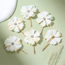 6 件雏菊花夹，仿波西米亚风格 5 厘米发饰，扁平爪夹，发夹，发夹，发夹 - 綠色 - 查看 2