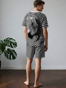 2pcs Men's Summer Casual Horse Pattern 3D Digital Print Short Sleeve T-Shirt And Shorts Set - Multicolor - View 2