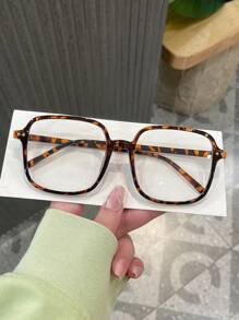 1 Pair Women Leopard Print Square PC Frame Personalized Large Frame Retro Fashionable Casual Optical Glasses
