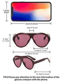 1pc Women's Wine Red Pilot PC Frame Solid Color Large Frame Streetwear Holiday Fashion Fashion Glasses - 酒紅色 - 查看 4