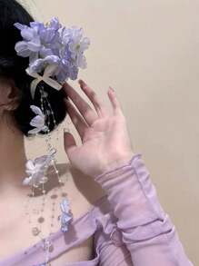 Women's Elegant Hydrangea Embroidery Tassel Hair Clip, Simple Hairpin Suitable For Daily Use, Home, School, Beach Resort, Office, Party, Holiday, Birthday, Back To School, New Year, Valentine's Day, Mother's Day, Wedding, Music Festival, Graduation Season Claw Clips Hair Claws Hair Barrettes