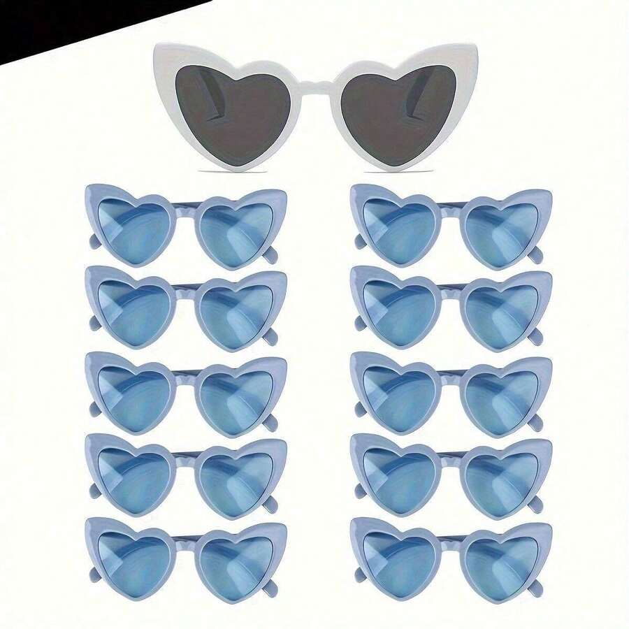 11 件心形镜框眼镜，多巴胺色，男女通用，时尚现代，适合外出、运动、派对、圣诞节、婚礼、生日、新年 - 多色 - 查看 1