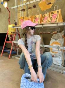 Summer American Tie-Dye Graffiti Print Round Neck Raglan Sleeve T-Shirt For Women