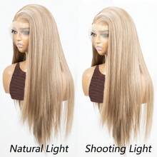 Blonde Highlight Brown Mixed Color 13x6 Synthetic Lace Front Wigs For Women 22 Inch Long Straight Glueless Kanekalon Hair Resistant Synthetic Hair Wigs Free Part 150% Density Ombre Blonde Highlights Mixed Color Heat Resistant Fiber Synthetic Lace Front Wigs Natural Hairline For Women Daily Party Vacation Holiday Use