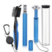 Herramienta afiladora de ranuras de palos de golf, cepillo de golf y limpiador de ranuras con mosquetón retráctil de cremallera de aluminio, afilador de ranuras de golf para cuñas e hierros, ranuras en U y V, accesorios de golf para hombres